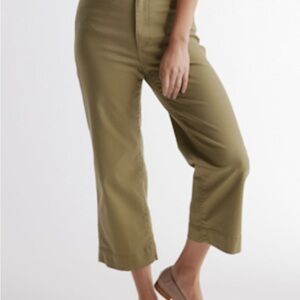 Quince Olive Cotton Twill Wide-leg Cropped Jeans